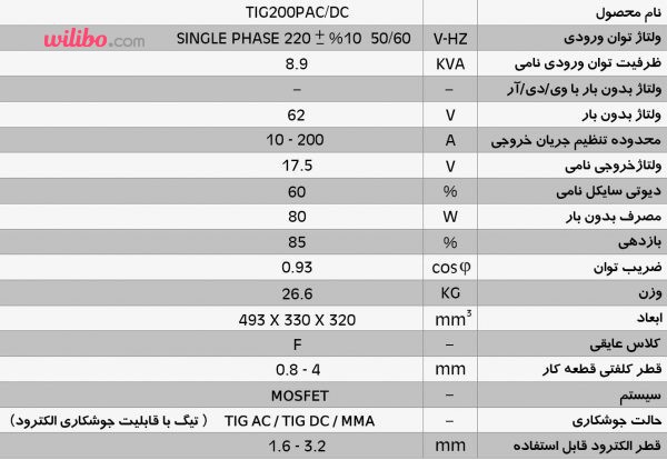 اینورتر 200 آمپر ایران ترانس مدل TIG 200P AC/DC